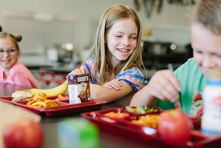 Kids eating lunch in school cafeteria